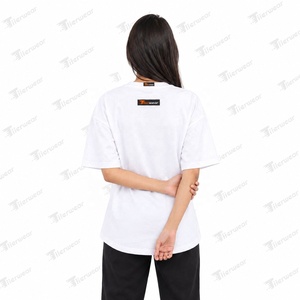 <b>White</b> Oversized Crew Neck Casual <b>T</b>-<b>Shirt</b> <b>Women</b> Loose Fit Short Sleeve Solid Cotton Jersey Breathable Summer Logo - Product Image 5