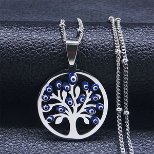 Nouveau Yoga arbre de vie oeil turc en acier inoxydable mode collier femmes pendentif en argent bijoux - Product Image 1