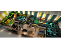 Équipement de parc de trampolines intérieur OEM ODM Teal avec terrain de football, jeux d'arcade et zone café pour FEC et centres commerciaux