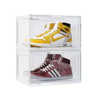 नि: शुल्क नमूने कस्टम रंग जॉर्डन प्लास्टिक Stackable जूता बॉक्स भंडारण Stackable जूता कंटेनर भंडारण बॉक्स स्पष्ट