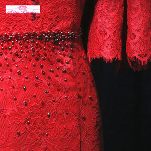 Aster – robe <span class=keywords><strong>De</strong></span> mariée sirène en dentelle rouge, manches mi-longues, perles, nouvel arrivage, Alibaba chine - Product Image 5