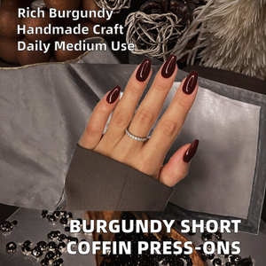 CANNY CLUB <span class=keywords><strong>Faux</strong></span> ongles à presser rouge bordeaux, forme cercueil moyen, rouge foncé, avec colle, pour femmes, style ballerine, en acrylique, faits à la main - Product Image 2