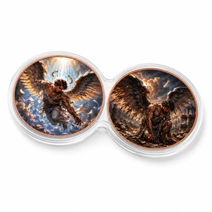 Lot de 2 pièces de 1 oz en cuivre, ensemble de médailles 2D Lune et Ange Ailé Tombé avec étui acrylique connecté, pour collection mythologique et cadeau - Product Image 3