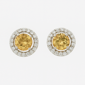 ต่างหูเงินแท้ชุบโรเดียมประดับพลอยซิทรินทรงกลม ประดับเพชร CZ รูปทรงวงแหวน สำหรับงานปาร์ตี้และโอกาสต่างๆ - Product Image 2