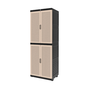 Elegant portable <b>wardrobe</b> with long doors featuring a charming rattan motif, offering multifunctional <b>storage</b> solutions - Product Image 1