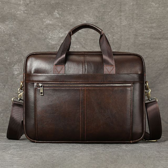 Business Mens Stylish Genuine Leather Briefcase Poly-cotton Lining Large Capacity 15-inch Laptop Handbag Made Top-grain
