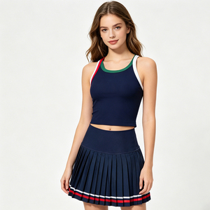 2026 Custom Logo Summer Casual Sports Wear Nylon Spandex Women's Breathable Tank Tops Top Tennis Skirt Set