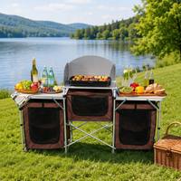 Table de camping pliable personnalisée OEM/ODM avec logo, station de cuisine portable d'extérieur avec 3 armoires de rangement pour le camping et la randonnée
