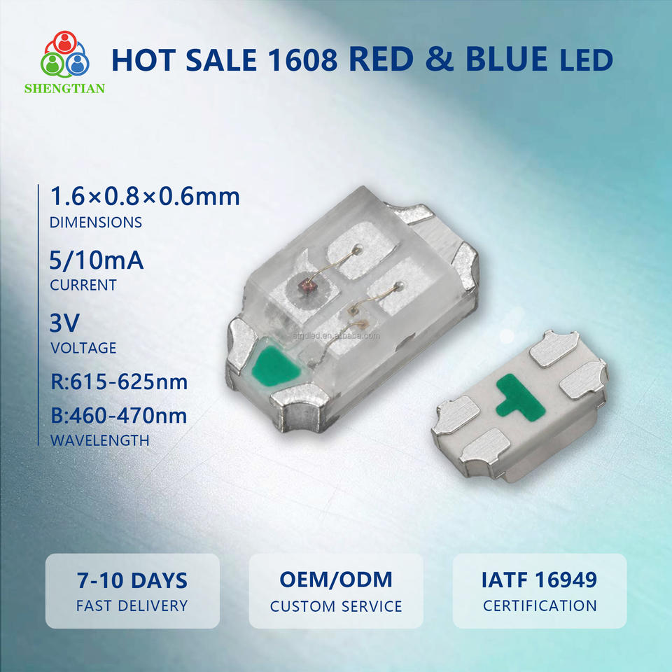1608 Red Blue Bi-color LED 1.6x0.8mm SMD 5mA Reliable for Interaction ...