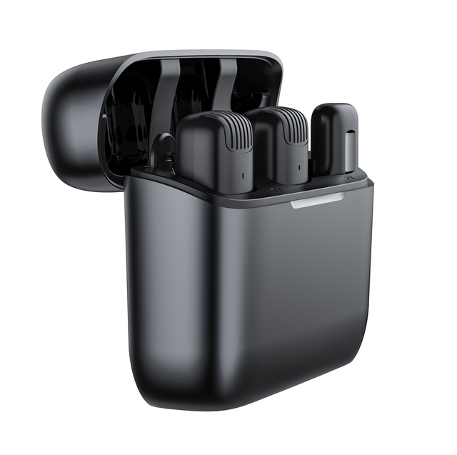 High Sensitive Noise Reduction Auto Sync Mic Charging Box Wireless Microphone for Interview Recording