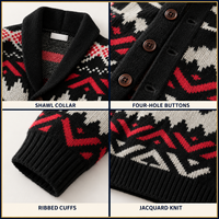 Suéter Cárdigan para Hombre con Cuello Chal, Diseño Nórdico Jacquard con Patrón Geométrico, Poliéster, Cierre de Botones, Tejido de Invierno, Venta al Por Mayor OEM