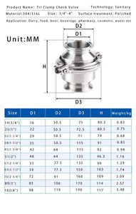 KQ Vệ Sinh Thép Không Gỉ <span class=keywords><strong>SS</strong></span> 304 <span class=keywords><strong>316</strong></span> Tri Kẹp Triclamp Ferrule 4 Inch 6 ''Một Cách Nước Không Trở Lại Kiểm Tra Van - Product Image 6