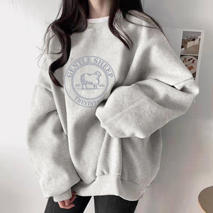 Sweat-shirt à col rond blanc et gris de style européen pour femmes, grande taille, vêtements d'extérieur, nouvelle tendance automne/hiver, dessin animé - Product Image 6