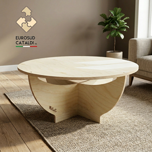 Bel tavolino rotondo basso made in Italy con sistema ad incastro per soggiorno e ufficio. Betulla 12mm di WLLALLA - Product Image 4