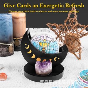 Wooden <b>Moon</b> Shaped Tarot Card Holder With <b>Crystal</b> Base And <b>Moon</b> Phase Display Stand For Tarot Cards And Stones - Product Image 4