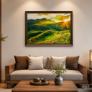 Peinture à l'huile artisanale vietnamienne de paysage de terrasses de rizières, art mural sur toile de qualité supérieure, service OEM ODM, modèle RBT - Product Image 4