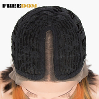 Wig Sintetis FREEDOM Model Bob Pendek untuk Rambut Pirang Muda untuk Rambut Pirang untuk Lace Pirang Muda 12 Inch Cosplay Belah Tengah Wanita