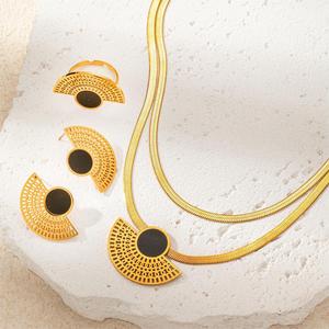 Juego de Joyería para Mujer al por Mayor, Chapado en Oro, Acero Inoxidable, Zirconia, Aretes Colgantes, Anillos Abiertos, Collar con Colgante Geométrico - Product Image 2