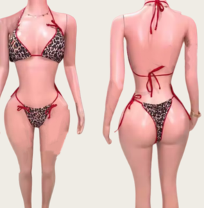Vivibloook Z412ST05 2025 verano Sexy 2025 nuevo estampado de leopardo con cordones Bikini traje de baño trajes de baño mujeres - Product Image 1