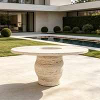 Table à manger en travertin naturel 180 cm 74 cm, piédestal sculptural, mobilier de maison australien moderne et luxueux