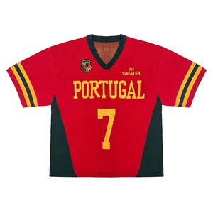 Fabricante de prendas de punto OEM ODM personalizado diseño Logo manga corta fútbol suéter letra Jacquard bordado fútbol tejido <span class=keywords><strong>Jersey</strong></span> - Product Image 1