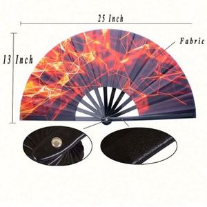 Éventail pliable holographique de 33 cm en tissu nylon, grand éventail réfléchissant en bambou pour festivals, fêtes et spectacles, artisanat en bambou fait main - Product Image 2