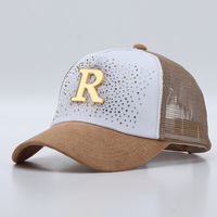 Gorra de béisbol de lujo con diamantes de imitación y letra D, gorra trucker transpirable de malla, sombrero deportivo, gorra de hip hop, gorra de diseñador al por mayor