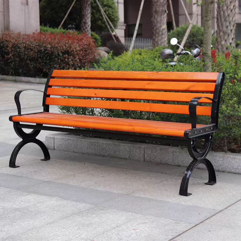 Magshion 50" Outdoor Garden Bench With Armrests & Backrest, Heavy Duty Metal Bench Loveseat For Park Yard Porch Lawn Balcony Red