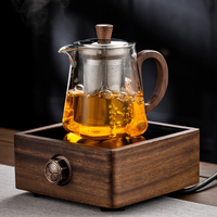 Ensemble de théière en verre alimentaire, théière en verre borosilicate de haute qualité avec filtre en acier inoxydable, couvercle en bois et poignée pour la cérémonie du thé à domicile