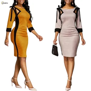 2024 Spring casual dresses Three quarter sleeves bodycon women career dress commuting pencil dress