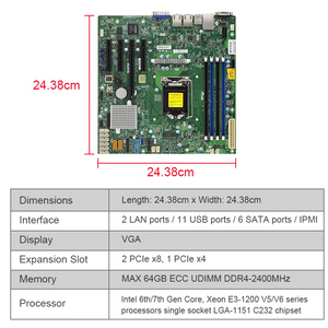 Carte mère serveur MBD-X11SSH-F, socket unique H4 LGA1151 C236 ECC DDR4 PCIe 3.0 ATX SATA3 pour processeur Intel Xeon E3-1200 v6/v5 - Product Image 2