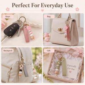 Porte-clés personnalisé en cuir avec perles marguerites - Porte-clés gravé sur mesure, joli breloque floral pour sac, accessoires esthétiques pour sac à main - Product Image 4