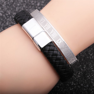 <span class=keywords><strong>Bracciale</strong></span> da <span class=keywords><strong>uomo</strong></span> in pelle intrecciato con fibbia magnetica intrecciata <span class=keywords><strong>argento</strong></span> oro nero regalo per fidanzato padre papà braccialetto alla moda - Product Image 6