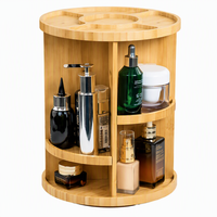 Organisateur de maquillage rotatif à 360 degrés en bambou naturel, 3 niveaux, avec séparateurs réglables et plateau amovible, tour de rangement cosmétique