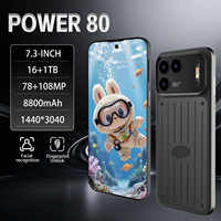 Smartphone 5G Power 80, écran HD 7,3 pouces, batterie grande capacité 8800 mAh, 16 Go + 1 To, appareil photo 108 MP, déverrouillage facial pour vlogging et usage quotidien