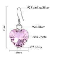 Boucles d'oreilles en argent 925 avec cristal rose/moissanite en forme de cœur pour femmes, cadeau romantique pour la Saint-Valentin, anniversaire, bijoux de mariage, fabrication sur mesure