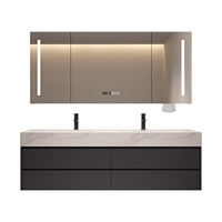 Mueble de Baño Moderno Ecológico de Pared con Doble Lavabo de Cerámica, Espejo Inteligente, Tamaño Personalizable, para Hotel o Apartamento
