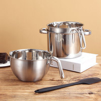 Ensemble d'ustensiles de cuisson en acier inoxydable trois pièces : pot et bol pour lait-mariée, idéal pour lait, beurre, fromage, chocolat et cire