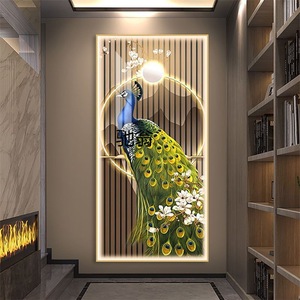 Decoración del hogar LED imagen <span class=keywords><strong>de</strong></span> lujo <span class=keywords><strong>de</strong></span> vidrio templado colgantes <span class=keywords><strong>de</strong></span> pared impresión Animal cristal porcelana Pavo Real <span class=keywords><strong>diamantes</strong></span> pintura arte <span class=keywords><strong>de</strong></span> pared - Product Image 2