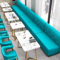 Usine Foshan Restaurant Cabine en bois massif Table à manger et chaise combinaison cuir Mobilier commercial de luxe moderne et léger