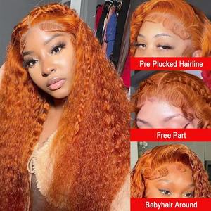 Perruque Full Lace Frontal 13x4 Gingembre <span class=keywords><strong>Orange</strong></span> Water Wave 100% Perruques <span class=keywords><strong>de</strong></span> Cheveux Humains pour Femmes Pré Cueillies en Promotion - Product Image 6