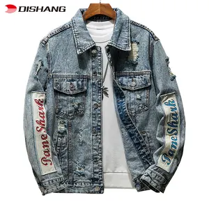 2024 kundenspezifisch hohe qualität mode frühling lässig vintage zerrissen blau herrenjacken denim herren jean jacke