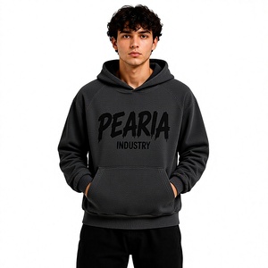 Sweat-shirt à capuche surdimensionné pour homme Pearia, imprimé numérique uni, en molleton de coton, décontracté, avec poche avant, noir, pour l'automne - Product Image 1