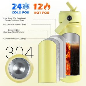 Bouteille de sport isotherme en acier inoxydable à double paroi de 18 oz avec logo personnalisé, paille et revêtement en caoutchouc - Product Image 4