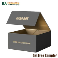 Boîte cadeau pliante magnétique noire mate avec logo personnalisé KAKA, estampage or, poignée en corde, emballage en carton rigide