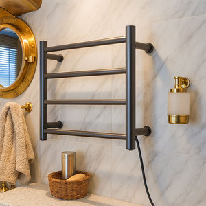 Elemento de calefacción eléctrica de acero inoxidable negro moderno, estante colgante de pared Vertical para espacio <span class=keywords><strong>pequeño</strong></span>, accesorio de baño, calentador de toallas - Product Image 3
