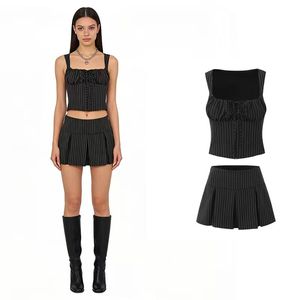 Women's <b>Square</b> Collar Striped Tank Top and Pleated Skirt Two-Piece <b>Set</b> Casual Wear - Product Image 1