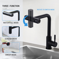 Robinet de cuisine cascade anti-éclaboussures à poignée unique avec douchette extractible 3 modes, finition noir mat, pour usage hospitalier