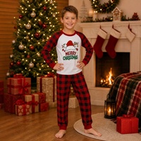 Vêtements d'intérieur en polyester à carreaux imprimés de Noël à manches longues pour la famille parent-enfant, mode hiver, logo personnalisé, vente en gros OEM