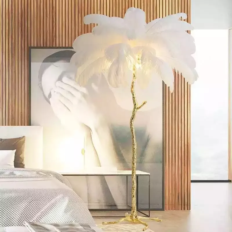 Creative Villa Living Room Bedroom led floor Bedside ostrich feather lamp
